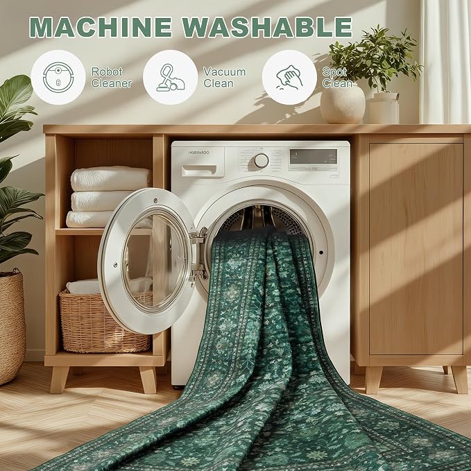 8x10 Area Rugs for Living Room: Washable Rug Soft Vintage Distressed Floral - Image 8