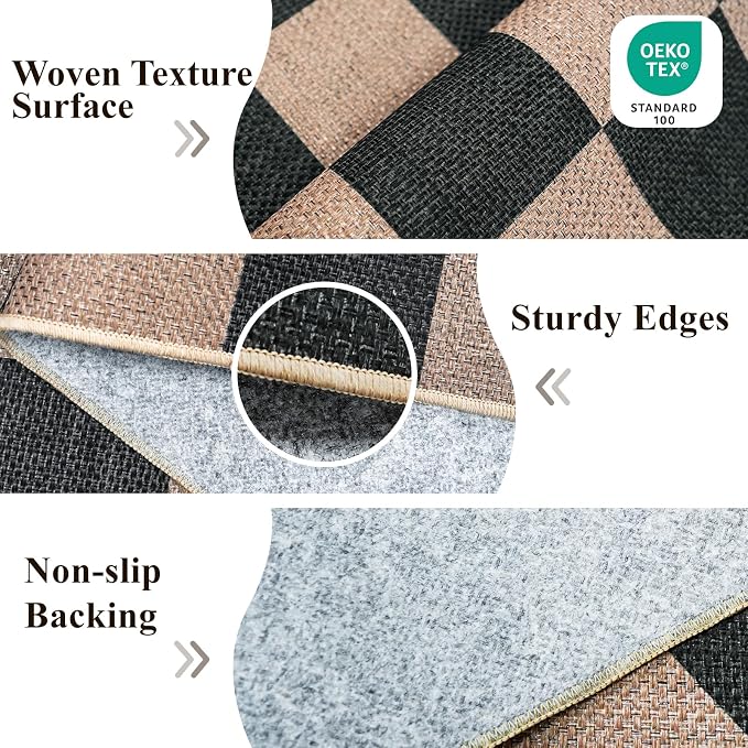 3x6 Kitchen Runner Rug Washable Non Slip: Diamond Pattern Faux Jute Rug - Image 4