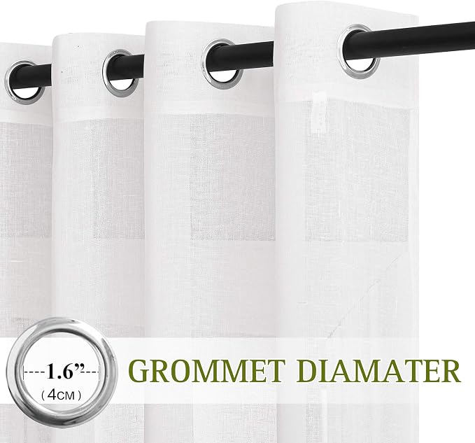 NICETOWN White Sheer Kitchen Curtains 30 inch Long, Grommet Semi Sheer Linen - Image 2