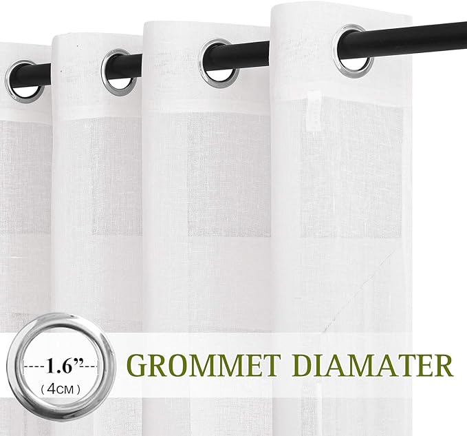 NICETOWN White Short Curtains 36 inches Long, Grommet Semi Sheer Linen Blend - Image 2