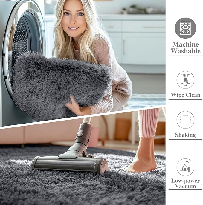 OLANLY 3x5 Machine Washable Small Bedside Rug, Soft Fluffy Shaggy Rugs - Image 2