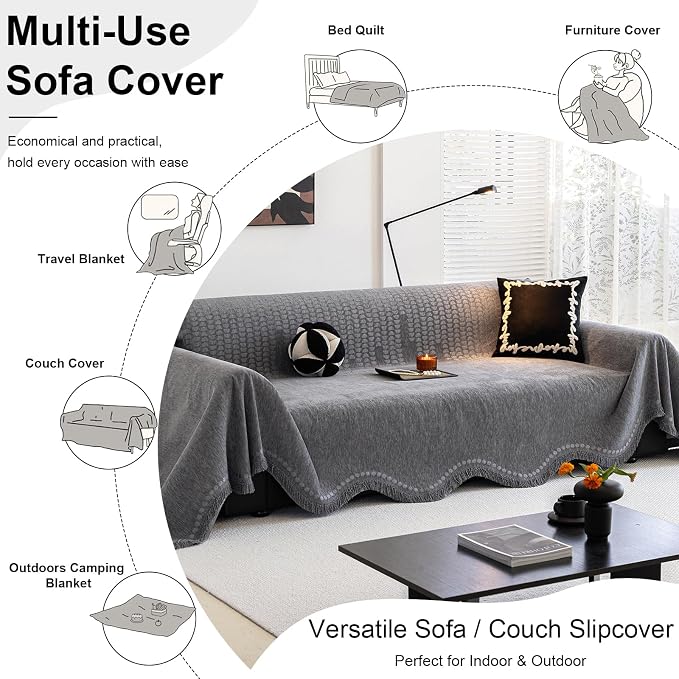 ROOMLIFE Gray Couch Cover Boho Sofa Covers - Image 6
