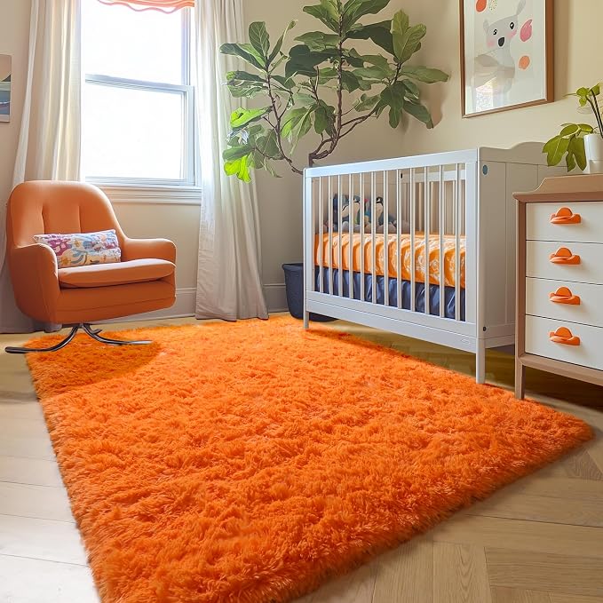 Amdrebio Orange Rugs for Bedroom Living Room, 5x7 Fluffy Fuzzy Area Rugs for - Image 8