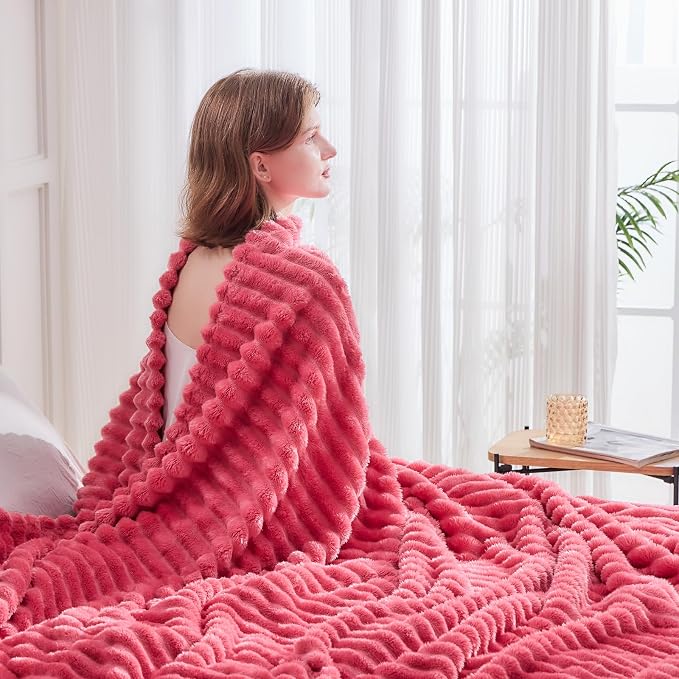 NEWCOSPLAY Super Soft Throw Blanket Coral Pink Premium Silky Flannel Fleece 3D - Image 7