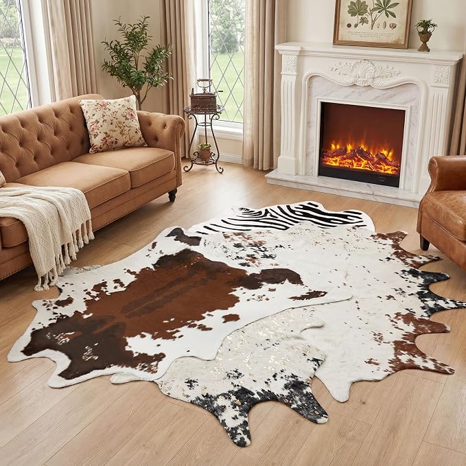 JONIYEAR Large Durable Faux Cowhide Area Rug 4.9 x 6.56 Feet, Premium Cow Print - Image 9