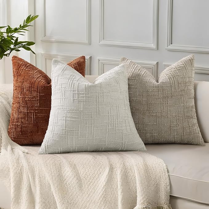 decorUhome Light Brown Chenille Throw Pillow Covers 20x20 Set of 2 Textured - Image 3