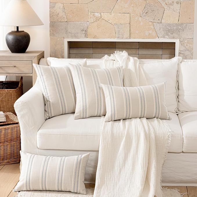 Hckot Throw Pillow Covers 22x22 Set of 2 Blue Pillow Covers Farmhouse - Image 5