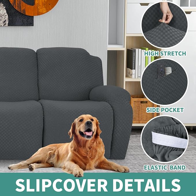 YEMYHOM 6 Pieces Stretch Loveseat Recliner Slipcover Jacquard Recliner Sofa - Image 4
