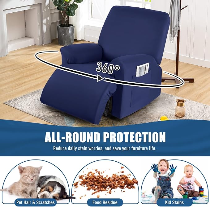 TAOCOCO Stretch Recliner Chair Covers 3-Pieces Solid Furniture Covers Recliner - Image 4