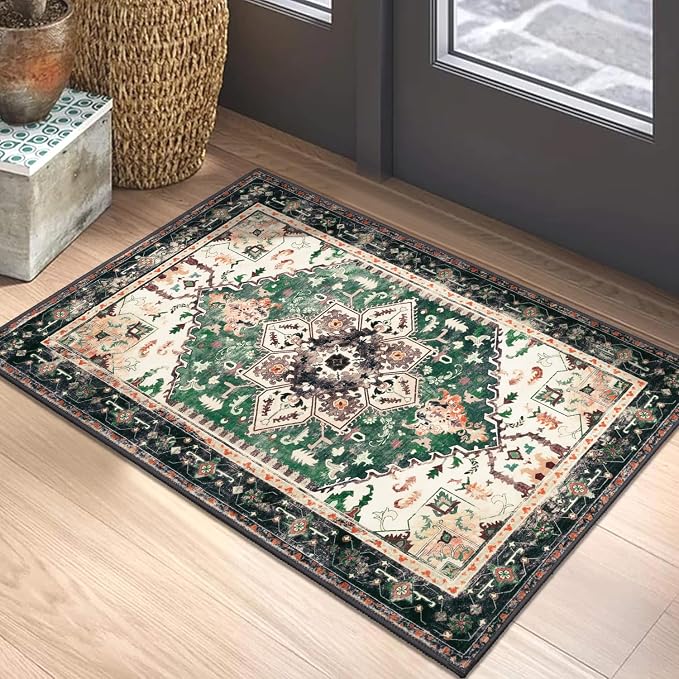 Yamaziot Washable Area Rug, 2x3 Small Entryway Rug Non-Slip Boho Vintage Rug by Yamaziot