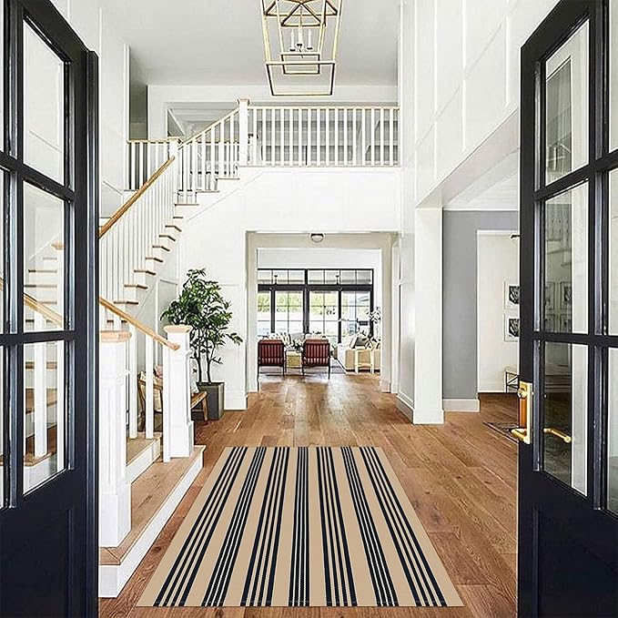 KOZYFLY Striped Front Door Mat 4x6 Ft Brown and Black Front Door Rug Cotton - Image 7
