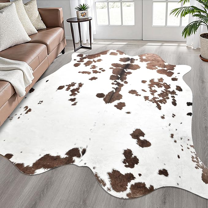 Easycozy Faux Cowhide Cow Print Rug: 6.2 x 7 Western Decor Faux Cowhide - Image 4