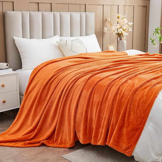 NEWCOSPLAY Super Soft King Blanket Orange Premium Silky Flannel Fleece Leaves - Image 3