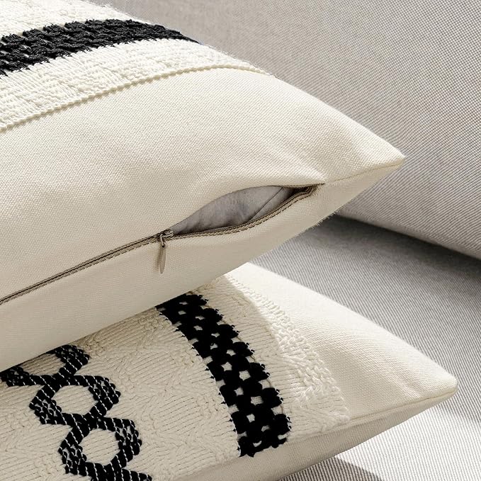MIULEE Set of 2 Black Boho Decorative Pillow Covers 18x18 Inch Farmhouse Rustic - Image 5