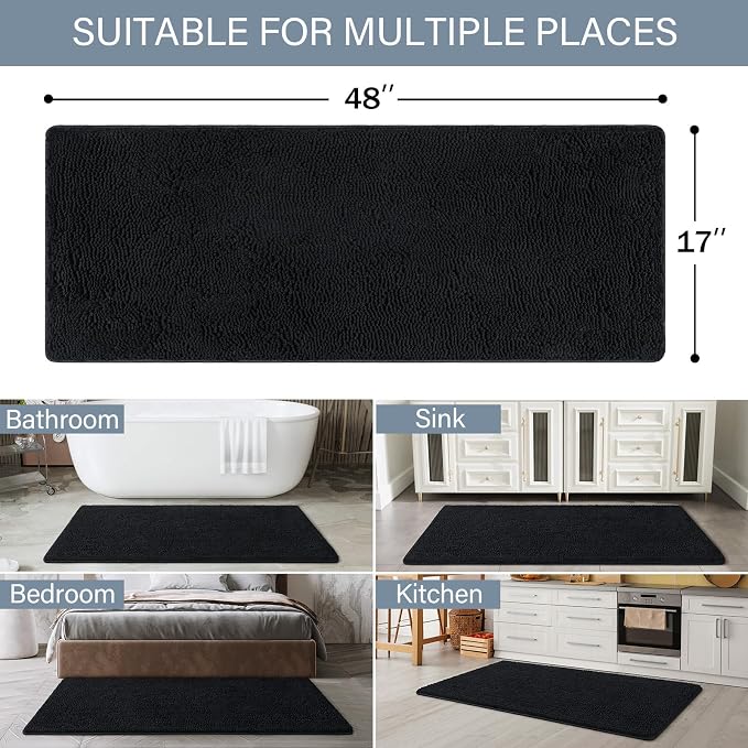 LOCHAS Luxury Bathroom Rug Shaggy Bath Mat 48 x 17 Inch, Washable Non Slip Bath - Image 2