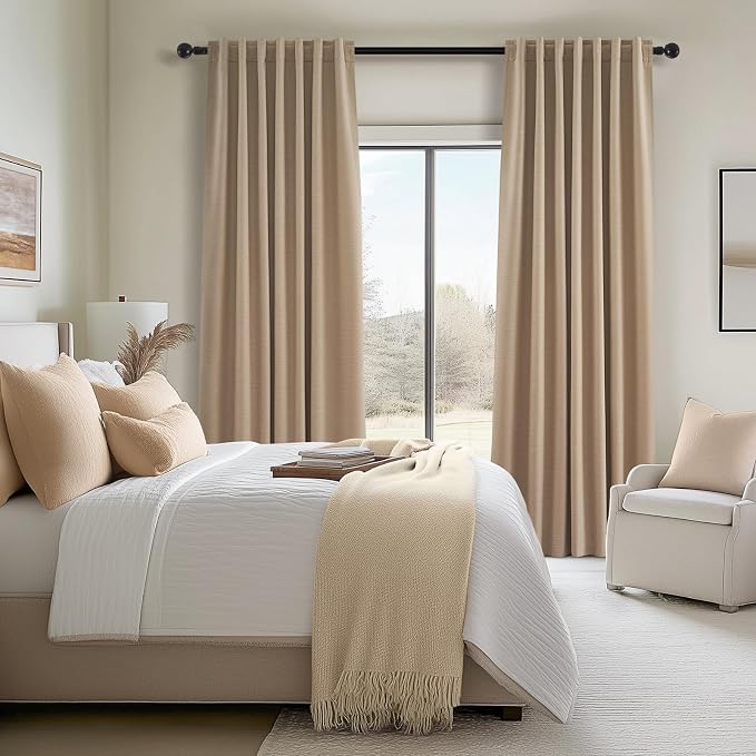 Topfinel Blackout Linen Blend Curtains 96 Inches Long 2 Panels, Back Tab and - Image 2