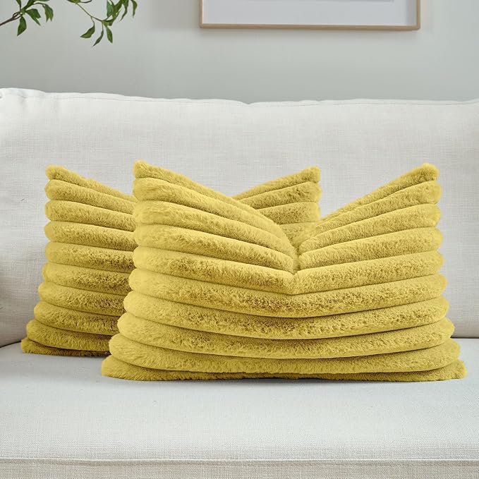 FUTEI Mustard Yellow Decorative Throw Pillow Covers Set of 2, 12x20 Inch Soft by FUTEI