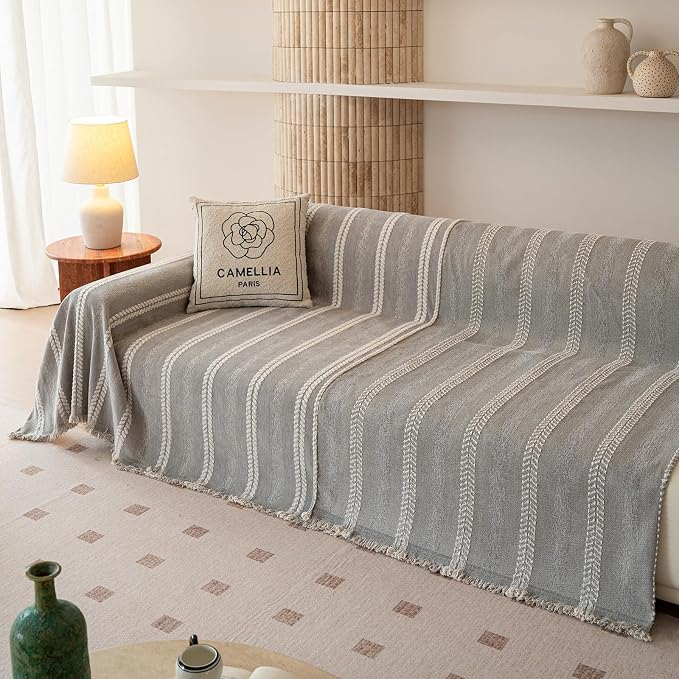 VClife Chenille Sofa Cover Bohemian Striped Pattern Couch Cover - Image 6