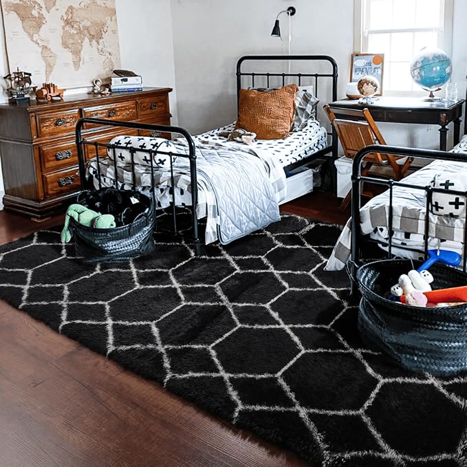 ONASAR 7x9 Area Rugs for Living Room Bedroom, Large Fluffy Black and White - Image 6
