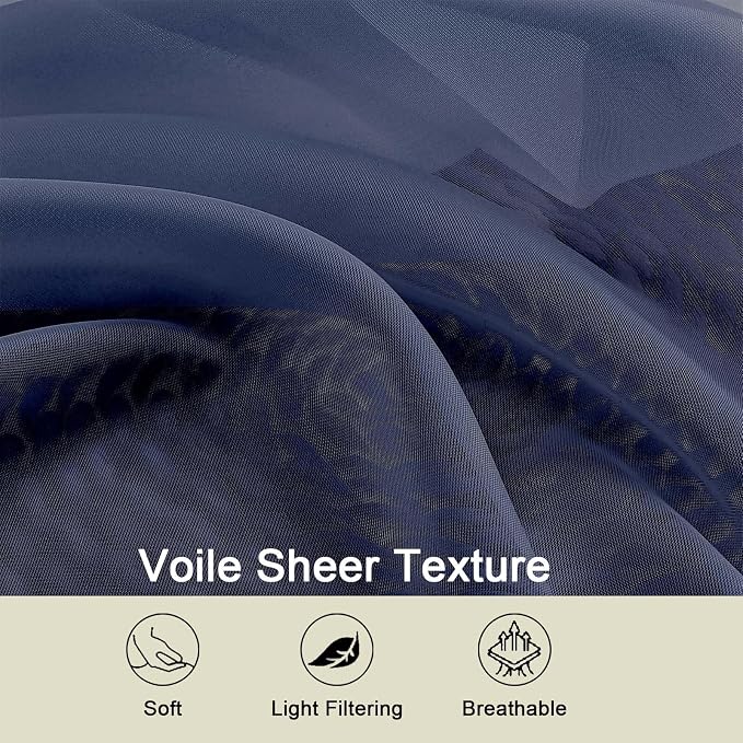 Navy Blue Kitchen Curtains 30 Inch Length Tier 2 PCS, Solid Soft Airy Half - Image 3
