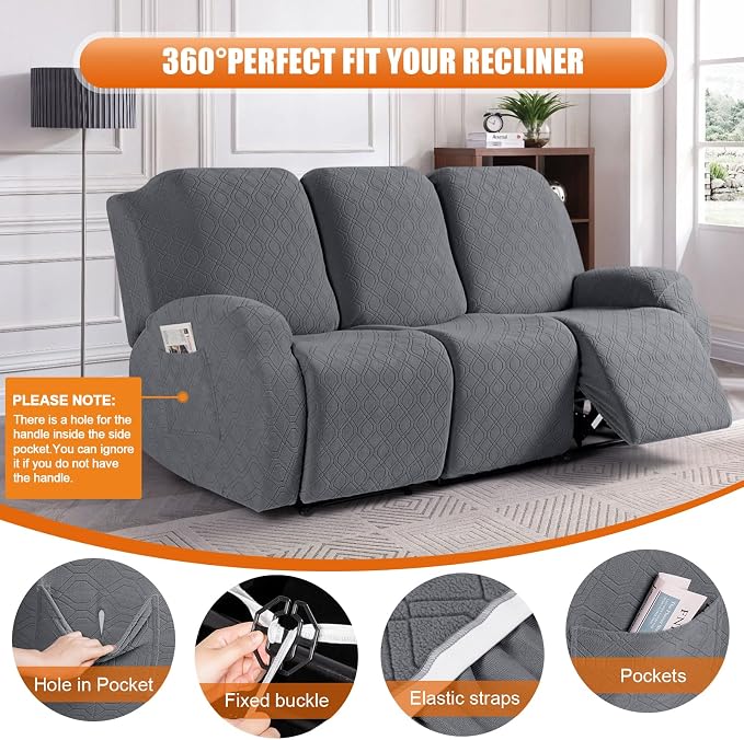 VANSOFY Recliner Cover, 3-Pieces Stretch Reclining Couch Covers - Image 5