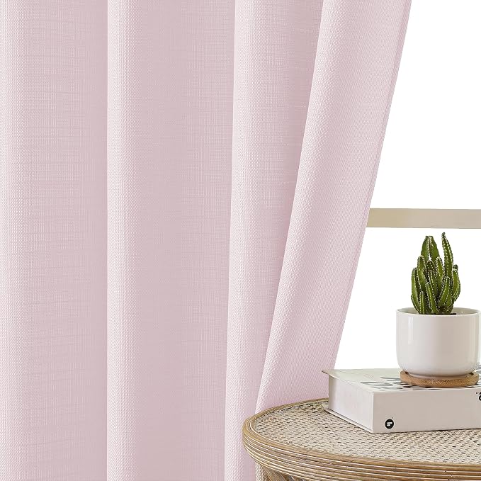Chyhomenyc Blush Pink Curtains 90 Inch Length 2 Panels Set, Faux Linen Textured - Image 6