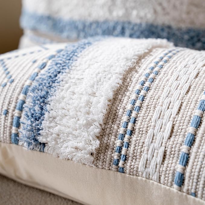 BlissBlush 20X20 Throw Pillow Cover, Coastal Blue Square Decorative Cushion - Image 5