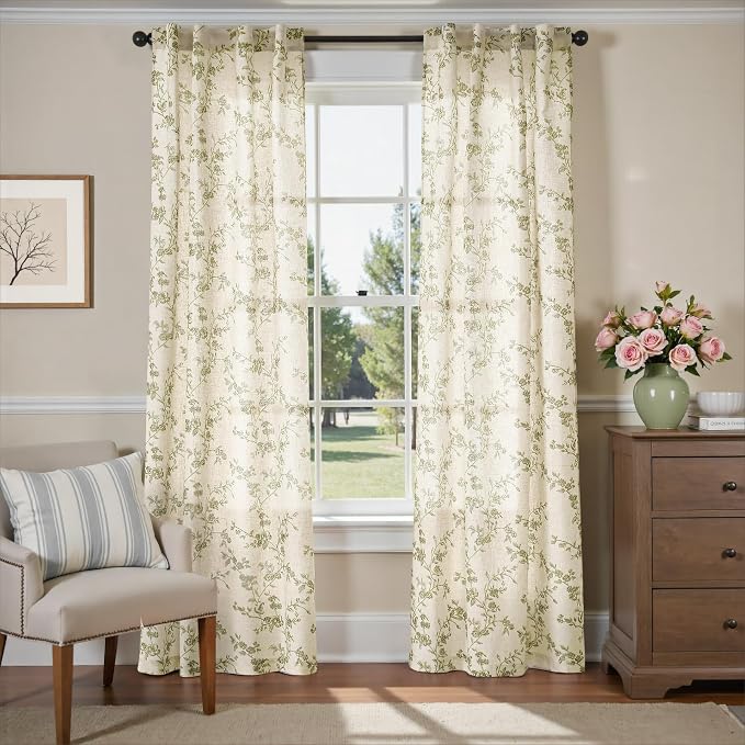 Lazzzy Floral Linen Curtains Farmhouse Extra Long Curtain - Image 2