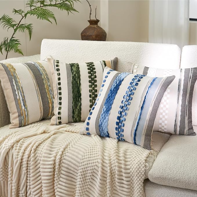 Aeckself Boho Throw Pillow Covers 18x18 Inch Set of 2, Farmhouse Decorative - Image 4