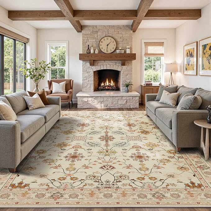 Rugxara Large 9X12 Rugs for Living Room Bedroom, Washable Rug, Vintage Boho - Image 2