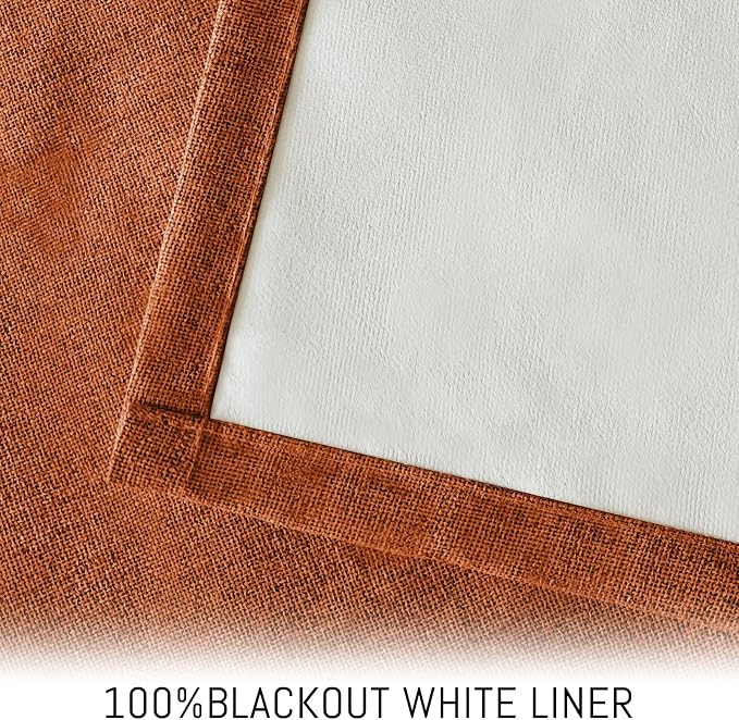 Yakamok Burnt Orange Linen Curtains 100% Blackout 72 Inches Long, Room - Image 3