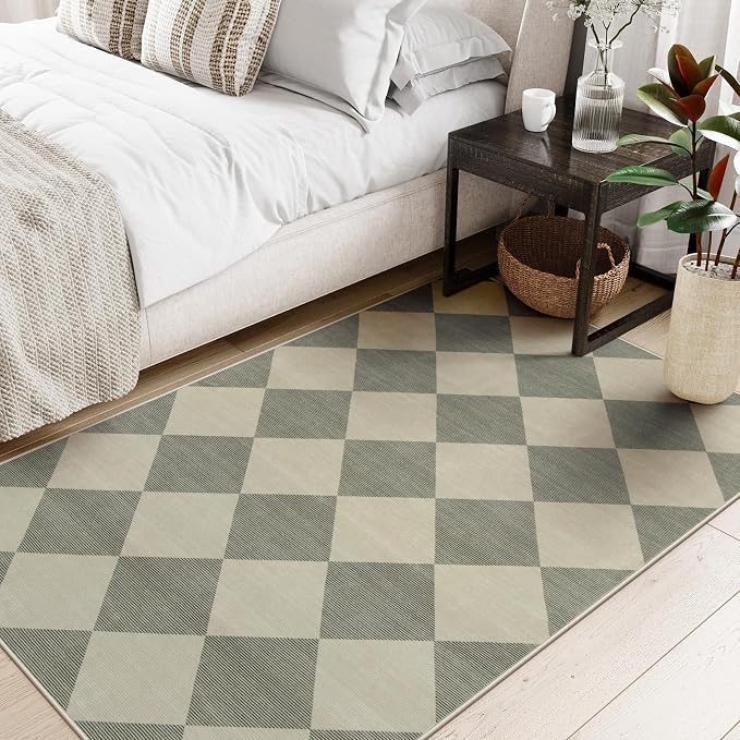 Beeiva Checkered Print Bedroom Area Rug 3x5, Non Slip Ultra Thin Washable - Image 9