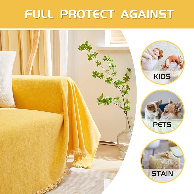 MEETSKY Yellow Couch Cover Oversized Chair Sofa Cover Single Chenille Couch - Image 4
