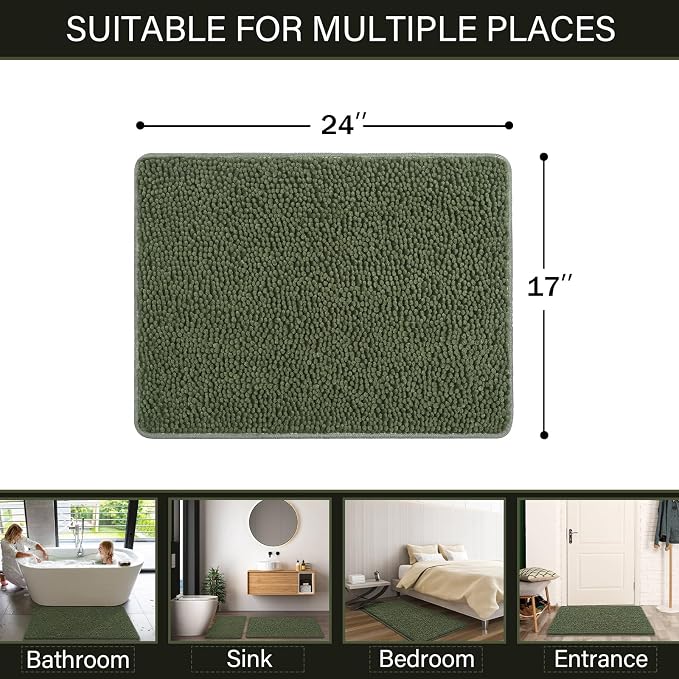 LOCHAS Luxury Bathroom Rug Shaggy Bath Mat 24 x 17 Inch, Washable Non Slip Bath - Image 2