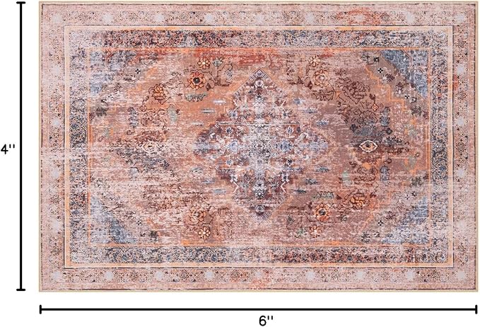 Phantoscope Washable Area Rug 4'x6' Non-Slip, Vintage Neutral Fall Rugs - Image 2