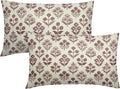 Burgundy Floral Pillow Covers 12x20 Inch Set of 2, Block Print Lumbar Flower by Sivirary