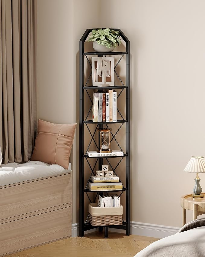 CHOEZON 6-Tier Corner Shelf, Industrial Corner Bookshelf, 71.2" Display Storage - Image 3