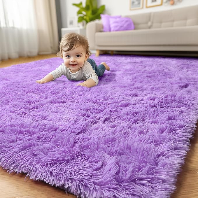 Purple Area Rugs for Girls Bedroom, 5x8 Rug, Fluffy Shag Rug for Living Room - Image 9