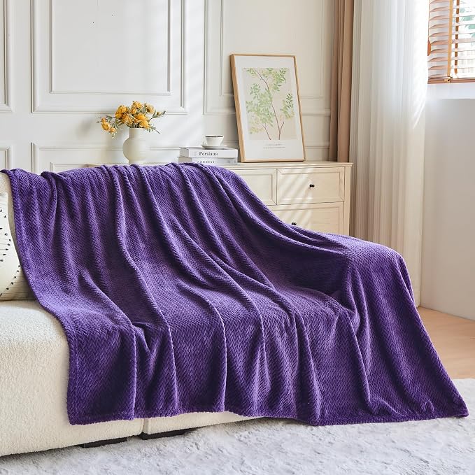 NEWCOSPLAY Super Soft King Blanket Dark Purple Premium Silky Flannel Fleece - Image 9