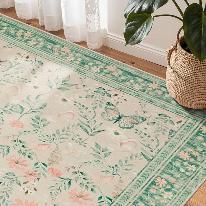 Rugxara Floral Rug for Living Room Bedroom, 4x6 Washable Rug, Large Non Slip - Image 3