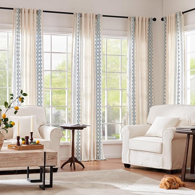 jinchan Boho Curtains Linen Blend Beige Farmhouse Curtains 96 Inches Long - Image 5