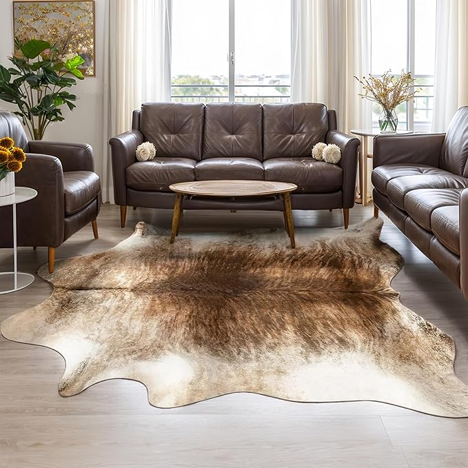 AROGAN Western Decor Faux Fur Cowhide Rug, 7 x 6.2 Feet Premium Animal Skin Cow by AROGANAREARUG