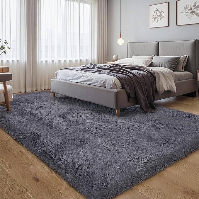 KICHOWUA Thick Area Rug Grey Fluffy 4x6 - Image 7