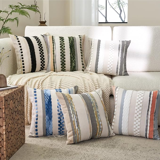 Aeckself Boho Throw Pillow Covers 18x18 Inch Set of 2, Farmhouse Decorative - Image 6
