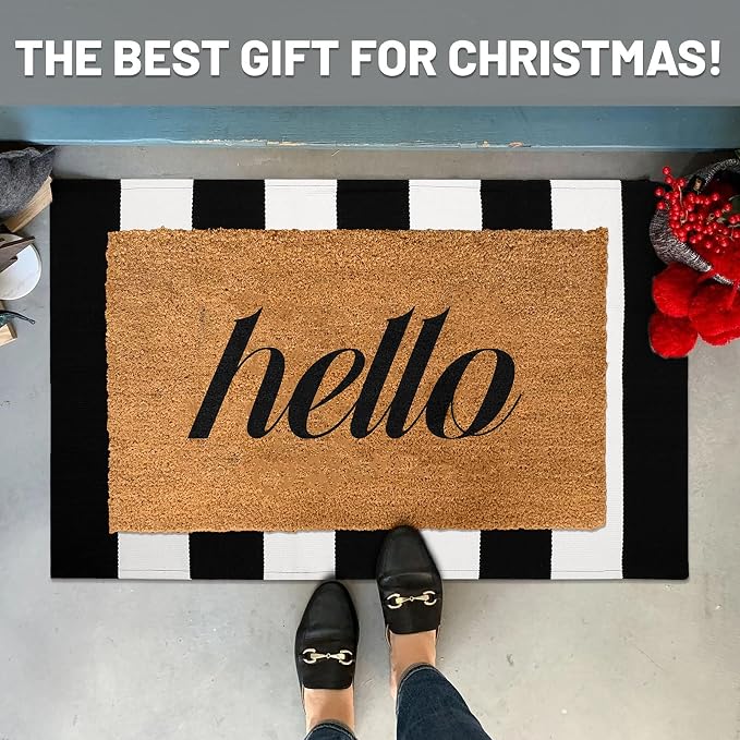 IOHOUZE Black White Striped Rug -24" x36“ Front Door Mats Outdoor, Washable Rug - Image 2
