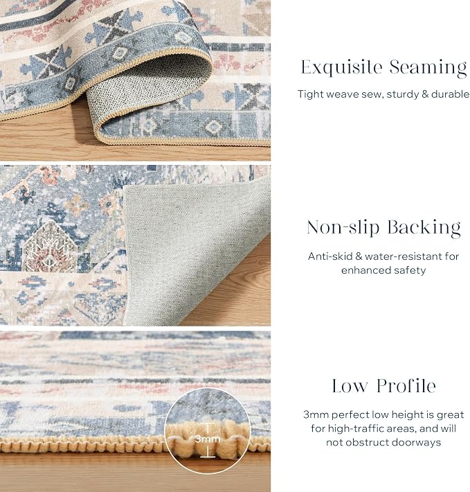 Phantoscope Washable Runner Rug 2'x6' Non-Slip, Vintage Neutral Hallway Rugs - Image 4