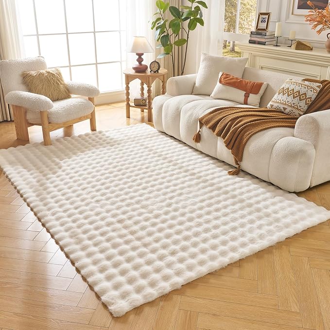 Lotus Karen Fluffy White Rug for Living Room Bedroom, 6x9 Big Bubble Plush shag - Image 3