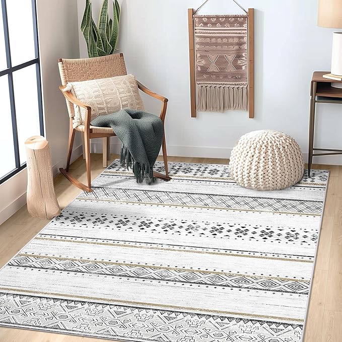BESTSWEETIE 4x6 Area Rugs for Living Room Washable Moroccan Farmhouse Neutral by BESTSWEETIE