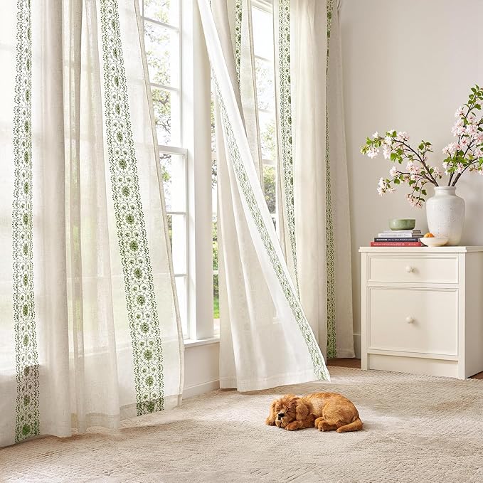 jinchan Weslie Boho Curtains for Bedroom 4 Pack Sage Green Vintage Floral - Image 2