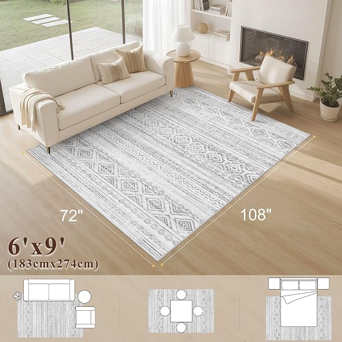 cotiled 6x9 Area Rug Living Room: Washable Boho Rugs - Image 2